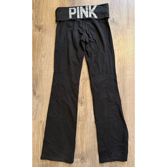 Vtg Victoria Secret Pink Bling Stud Fold Over Boot Leggings Pants XS Black Y2k - Picture 1 of 8